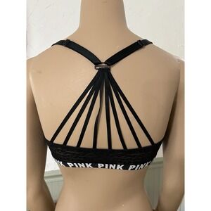 Pink by Victoria Secret Push‎ Up Pigeonnant Bra black Razor Back and logo strap